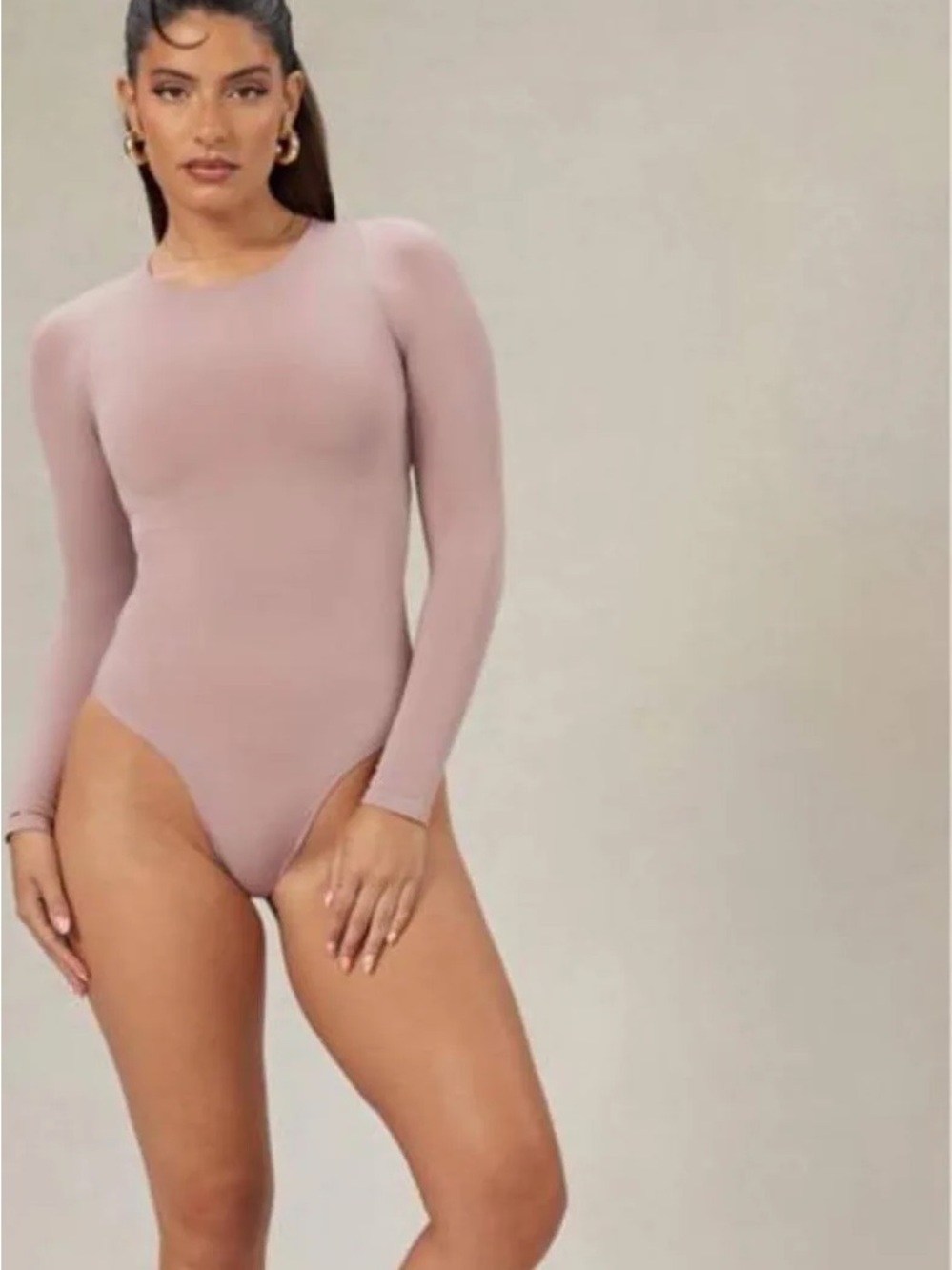 SKIMS Long-Sleeve Crewneck Bodysuit in Dusty Mauve